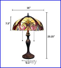 Stained Glass Table Desk Lamp Victorian Drk. Bronze Base 2 Bulb 16 W x 24 T