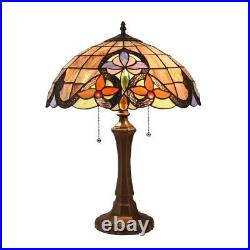 Stained Glass Table Lamp Victorian Dark Bronze Base 2 Light Bulb 16W x 22T NEW