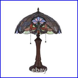 Stained Glass Table Lamp Victorian Dark Bronze Base 2 Light Bulb 16W x 22T NEW