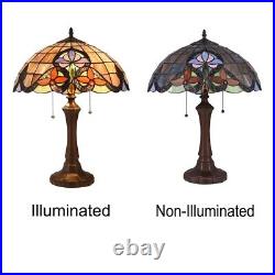 Stained Glass Table Lamp Victorian Dark Bronze Base 2 Light Bulb 16W x 22T NEW