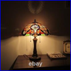 Stained Glass Table Lamp Victorian Dark Bronze Base 2 Light Bulb 16W x 22T NEW