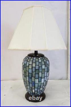 Stained Glass Table Lamp with Lighted Base Blue Tones