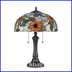 Stained Glass Table Lamp with Tiffany Style Sunflower Floral Design Shade