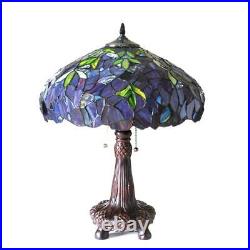 Stained Glass Tiffan Style 24in Floral Table Lamp Hues of Blue and Violet