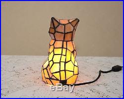 Stained Glass Tiffany Style Kitty Cat Night Light Table Desk Lamp