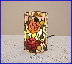 Stained Glass Tiffany Style Round Desktop Rose Flower Night Light Table Lamp