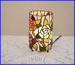 Stained Glass Tiffany Style Round Desktop Rose Flower Night Light Table Lamp