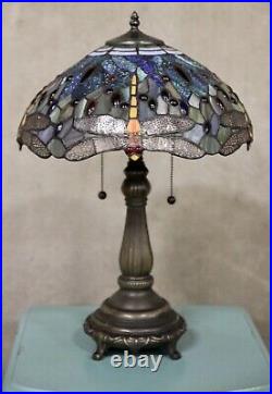 Stained Glass Tiffany Style Yellow Dragonfly Table Lamp 2 Lights 16 Shade