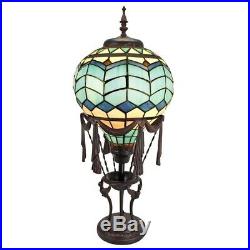 Steampunk Hot Air Balloon Illuminated Stained Art Glass 27.5 Statue Table Lamp
