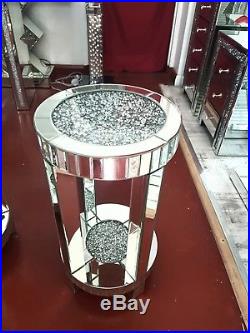 Stunning Large Round Crushed Crystal Mirrored Glass Lamp Table Home Decor
