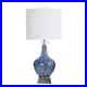 StyleCraft 32 in. Marbled Blue Art Glass Body Table Lamp with Fabric Shade