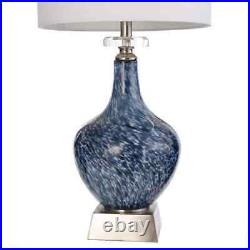 StyleCraft 32 in. Marbled Blue Art Glass Body Table Lamp with Fabric Shade