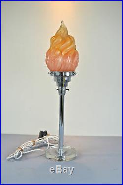 Superb Art Deco table lamp Chrome with glass base and flaming torch shade c. 1930