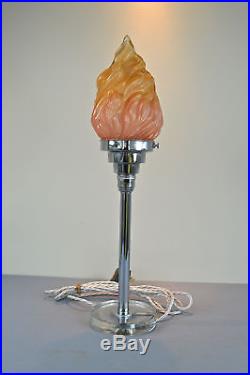 Superb Art Deco table lamp Chrome with glass base and flaming torch shade c. 1930