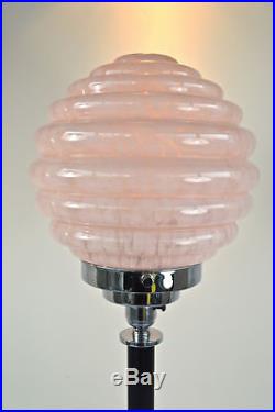 Superb Art Deco table lamp Chrome with pink ribbed mottled glass shade c. 1920