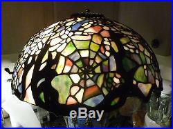 Superb Quality Tiffany Spider Web Reproduction Lamp With Bronze Lead Glass Base