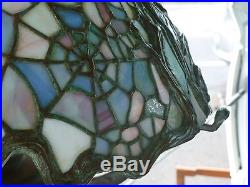 Superb Quality Tiffany Spider Web Reproduction Lamp With Bronze Lead Glass Base