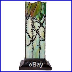 Table Lamp 1 Light Tiffany Style Stained Art Glass Vine Leaf Hurricane Pillar