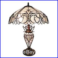 Table Lamp 2 Light Lit Base Stained Cut Glass Tiffany Victorian Styl Handcrafted