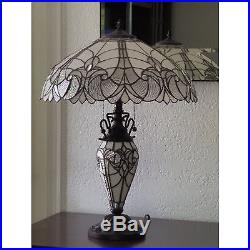 Table Lamp 2 Light Lit Base Stained Cut Glass Tiffany Victorian Styl Handcrafted