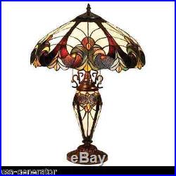 Table Lamp 2 Light Lit Base Stained Cut Glass Tiffany Vintage Style Handcrafted
