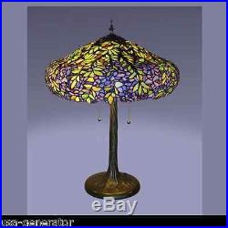 Table Lamp 2 Light Stained Glass Tiffany Style Leaves Floral Metal Base 18x 25