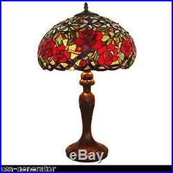 Table Lamp 2 Light Tiffany Style Stained Glass ROSES Vintage Handcrafted 16D