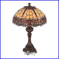 Table Lamp 2 Light Tiffany Victorian Craftsman Style Stained Glass Metal Stand