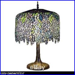 Table Lamp 3 Light Stained Cut Glass Tiffany Style Wisteria Metal Base 18x 27