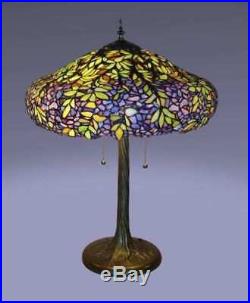 Table Lamp 3 Light Stained Glass Tiffany Style Leaves Floral Metal Base 18x 25