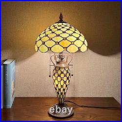 Table Lamp, Amber Beads Stained Glass Table Lamp 12X12X23 Inches Vase Style