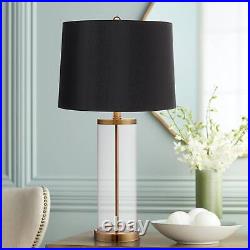 Table Lamp Fillable Clear Glass Cylinder Black Drum Shade for Living Room