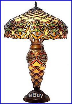 Table Lamp Stained Glass 2 Light Lit Base Tiffany Style Handcrafted 16D x 25H