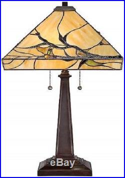 Table Lamp Tiffany Style Stained Glass Mission Style Bronze Tapered Square Base