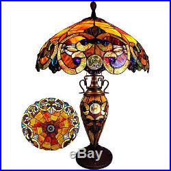 Table Lamp Tiffany Victorian Style Stained Glass Shade Antique Bronze Double Lit
