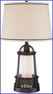Table Lamp with Table Top Dimmer and Nightlight Bronze Glass for Living Room