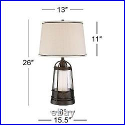 Table Lamp with Table Top Dimmer and Nightlight Bronze Glass for Living Room