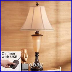 Table Lamp with USB Port Nightlight 30 Tall Bronze Glass Bell Shade Living Room