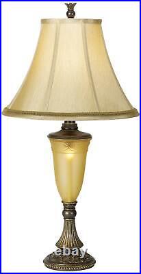 Table Lamp with USB Port Nightlight 30 Tall Bronze Glass Bell Shade Living Room