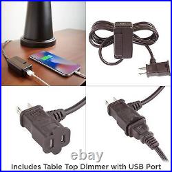 Table Lamp with USB Port Nightlight 30 Tall Bronze Glass Bell Shade Living Room