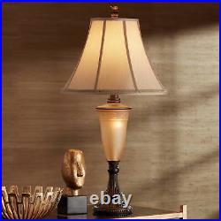 Table Lamp with USB Port Nightlight 30 Tall Bronze Glass Bell Shade Living Room