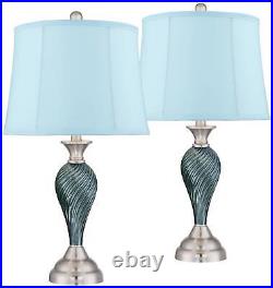 Table Lamps Set of 2 Green-Blue Glass Nickel Blue Softback Shade for Living Room