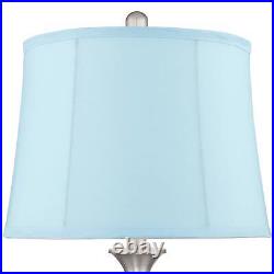Table Lamps Set of 2 Green-Blue Glass Nickel Blue Softback Shade for Living Room