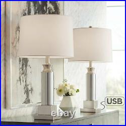 Table Lamps Set of 2 with USB Mercury Glass Silver Drum Shade for Living Room
