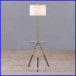 Teamson Home Myra Floor Lamp with Glass Table and Built-In USB Port Gold Black
