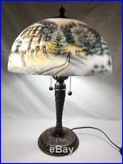 Thomas Kinkade Christmas at Awahnee Reverse Painted Glass Table Lamp Collectible