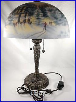 Thomas Kinkade Christmas at Awahnee Reverse Painted Glass Table Lamp Collectible