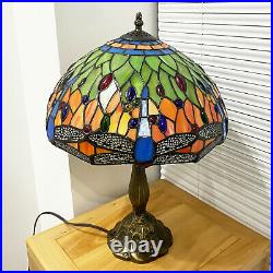 Tiffany Antique Table Lamp Dragonfly Stained Glass Decor Collectible 18 Tall