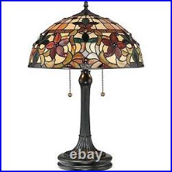 Tiffany Art Glass 2 Light Table Lamp with Flowers Tiffany Floral Table Light