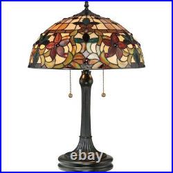 Tiffany Art Glass 2 Light Table Lamp with Flowers Tiffany Floral Table Light